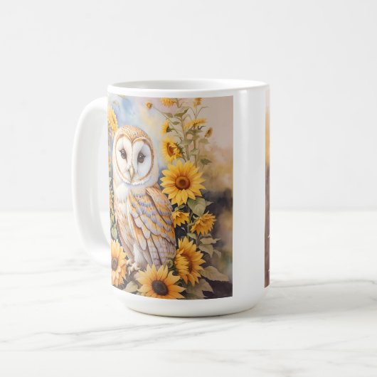 Mug Belle Chouette Et Fleurs De Soleil (Devant gauche)