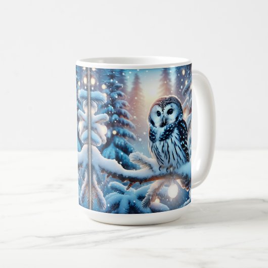 Mug Belle Chouette Noire Et Blanche En Hiver (Devant droit)
