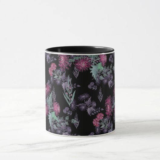 Mug Belle chrysanthème fleurs rouges vert gris lea (Centre)