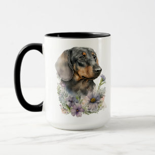 MUG BELLE COULEUR D'EAU CHIEN NOIR & TAN DACHSHUND