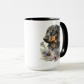 MUG BELLE COULEUR D'EAU CHIEN NOIR & TAN DACHSHUND (Devant droit)