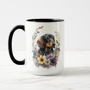 MUG BELLE COULEUR D'EAU CHIEN NOIR & TAN DACHSHUND