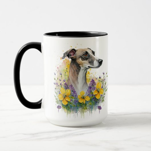 MUG BELLE COULEUR D'EAU CHIEN VERT AVEC FLEURS (Gauche)