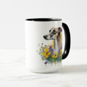 MUG BELLE COULEUR D'EAU CHIEN VERT AVEC FLEURS (Devant droit)