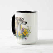 MUG BELLE COULEUR D'EAU CHIEN VERT AVEC FLEURS (Devant gauche)