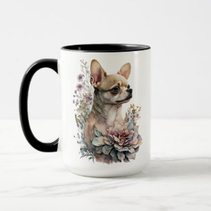 MUG BELLE COULEUR D'EAU TAN CHIHUAHUA FLEURS DE CHIENS