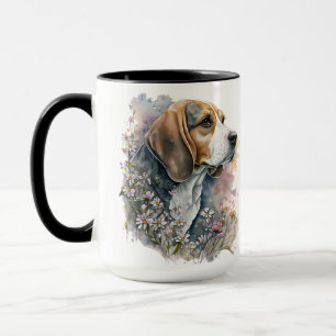 MUG BELLE COULEUR D'EAU TRICOLOR BEAGLE CHIEN & FLEURS