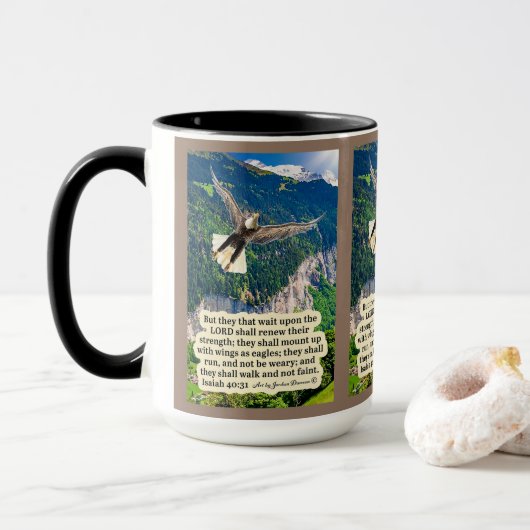 Mug Belle Écriture d'aigle Isaïe 40:31 (Avec donut)