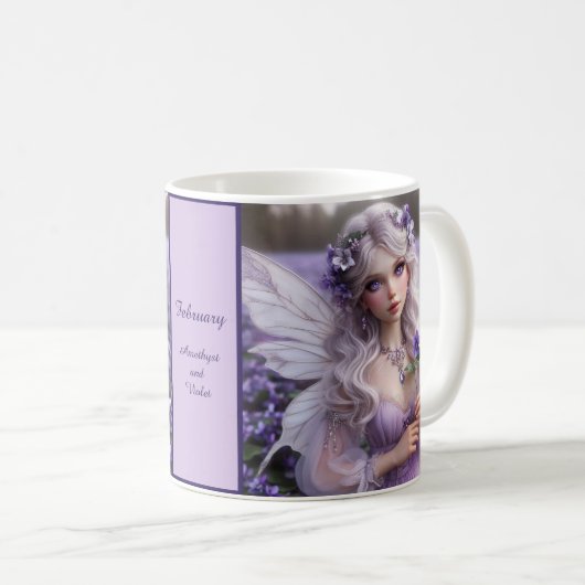 Mug Belle Fée de Février en Violets (Devant droit)