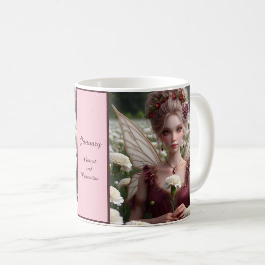 Mug Belle fée de janvier en oeillets (Devant droit)