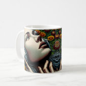 Mug Belle femme avec casque dans les tournesols (Devant gauche)