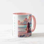 Mug Belle femme méditant sur la plage vierge (Devant droit)