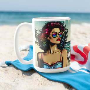 Mug Belle femme sur la plage Comic Book Pop Art