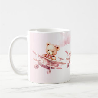 Mug Belle fille Bébé Ours Pilote Avion Rose Belle