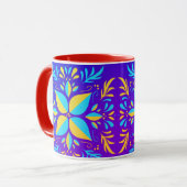 Mug Belle Fleur art aux couleurs jaune et bleu (Devant gauche)