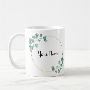 Mug Belle Fleur Vert Nom Personnalisé