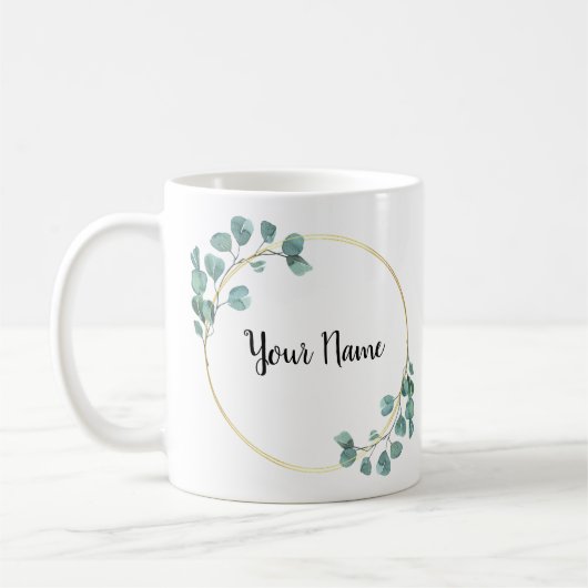 Mug Belle Fleur Vert Nom Personnalisé (Gauche)