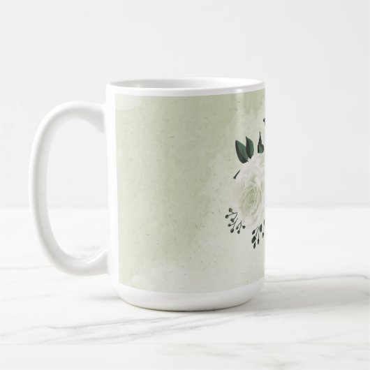 Mug Belle fleurs blanches feuilles verts (Gauche)