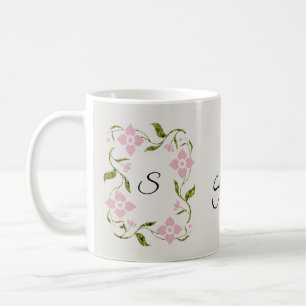Mug Belle Fleurs Rose Feminine Toute Lettre Initiale