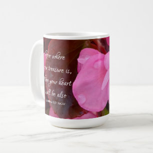 Mug Belle Fleurs roses Votre trésor Bible Verse
