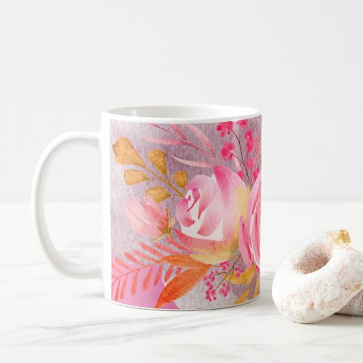Mug Belle florale rose (Avec donut)