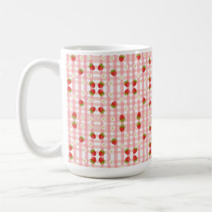Mug Belle fraise et fleurs sur en vichy rose