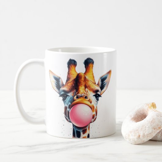 Mug belle girafe soufflant bubblegum (Avec donut)