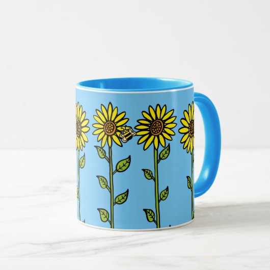 Mug Belle illustration Fleurs de soleil et Bumblebee (Devant droit)