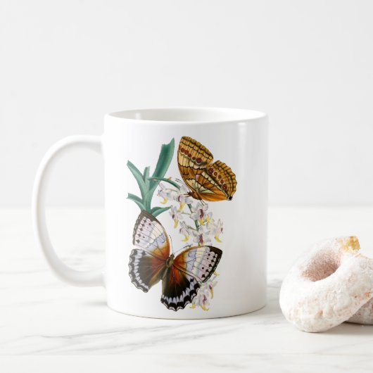 Mug Belle illustration Vintage de papillon floral (Avec donut)