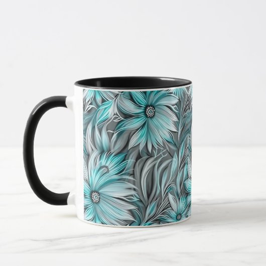 Mug Belle impression Florale Turquoise Bleue (Gauche)