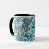 Mug Belle impression Florale Turquoise Bleue (Devant gauche)