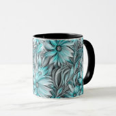 Mug Belle impression Florale Turquoise Bleue (Devant droit)