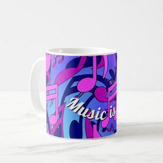 Mug Belle Musique Notes vives Pink Purple Blue Aqua (Devant gauche)