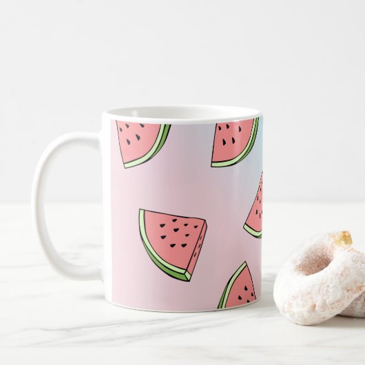 Mug Belle pastèque d'été motif pastel rose & bleu (Avec donut)