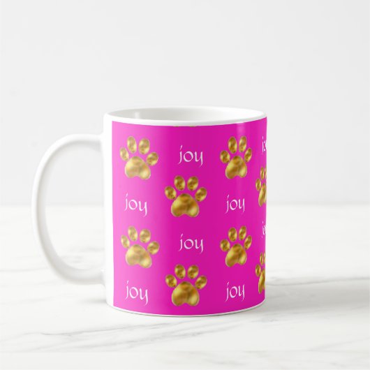 Mug Belle pattes or & calligraphie sur magenta rose (Gauche)