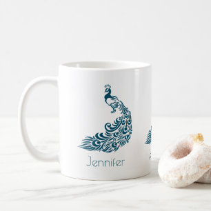 Mug Belle Peacock Bleu Illustration personnalisée