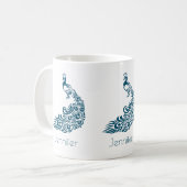 Mug Belle Peacock Bleu Illustration personnalisée (Devant gauche)
