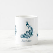 Mug Belle Peacock Bleu Illustration personnalisée (Centre)