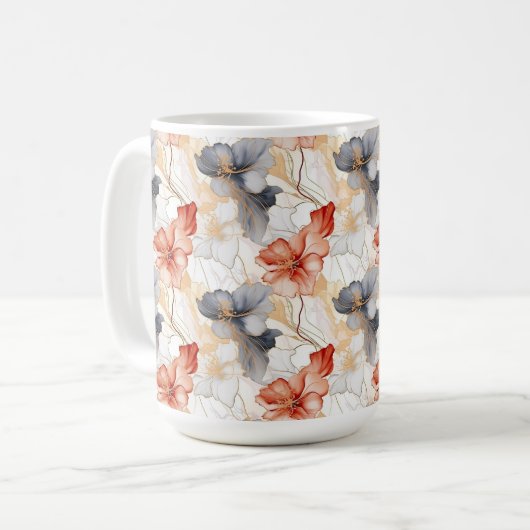 Mug Belle Pêche féminine Rouge Bleu et Blanc Floral (Devant gauche)