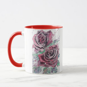 Mug Belle peinture à l'aquarelle rouge Rose