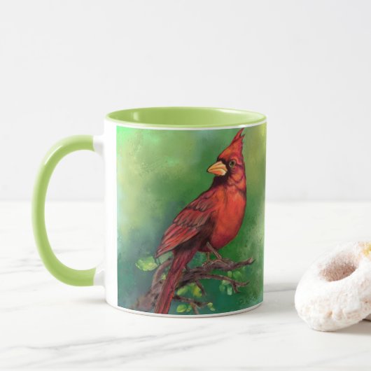 Mug Belle peinture d'oiseaux du Cardinal rouge du Nord (Avec donut)