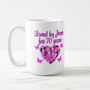 MUG BELLE PHOTO FLORALE ROSE DE 70E ANNIVERSAIRE