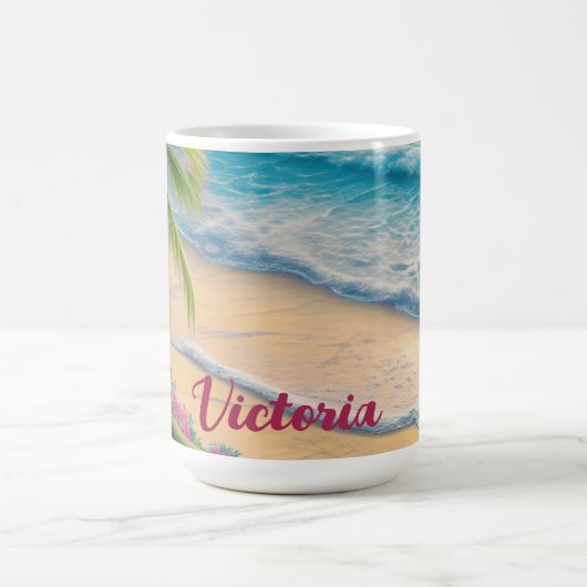 Mug Belle Plage Océan Vagues Sable Palmiers (Centre)