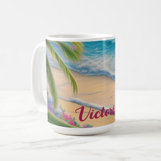 Mug Belle Plage Océan Vagues Sable Palmiers (Devant gauche)