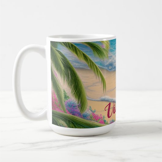 Mug Belle Plage Océan Vagues Sable Palmiers (Gauche)