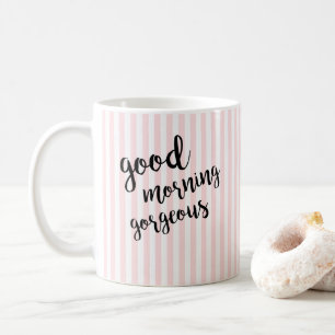 Mug Belle rose rayée bon matin