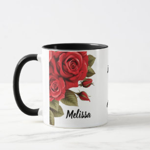 Mug Belle Roses Rouges Nom Personnalisé Pour toujours 