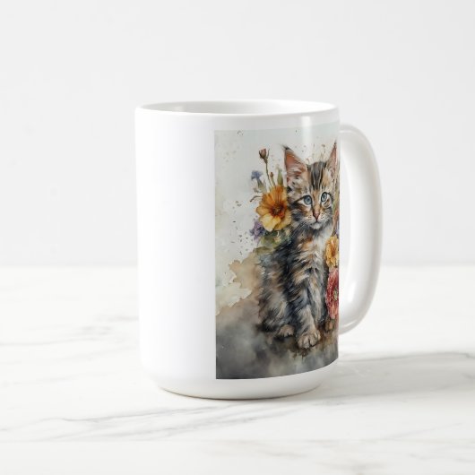 Mug Belle Tabby Gris Fleurs de Chat (Devant droit)