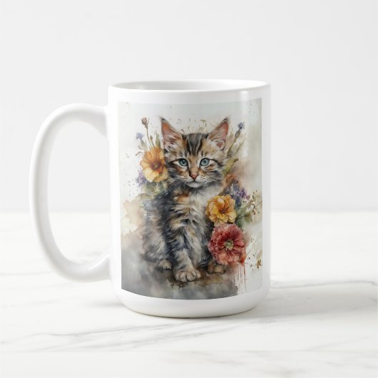 Mug Belle Tabby Gris Fleurs de Chat (Gauche)