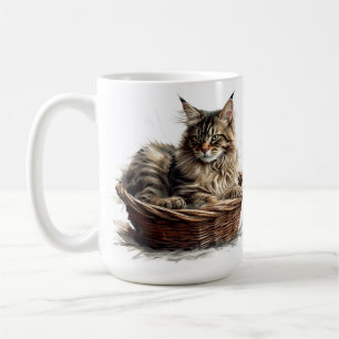 MUG BELLE TABLE BROWN MAINE COON CAT EN PANIER